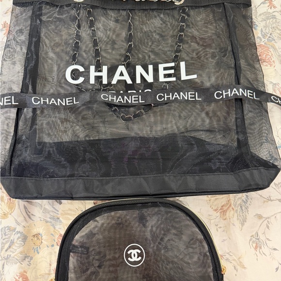CHANEL Handbags - CHANEL Black Mesh Tote with Pouch